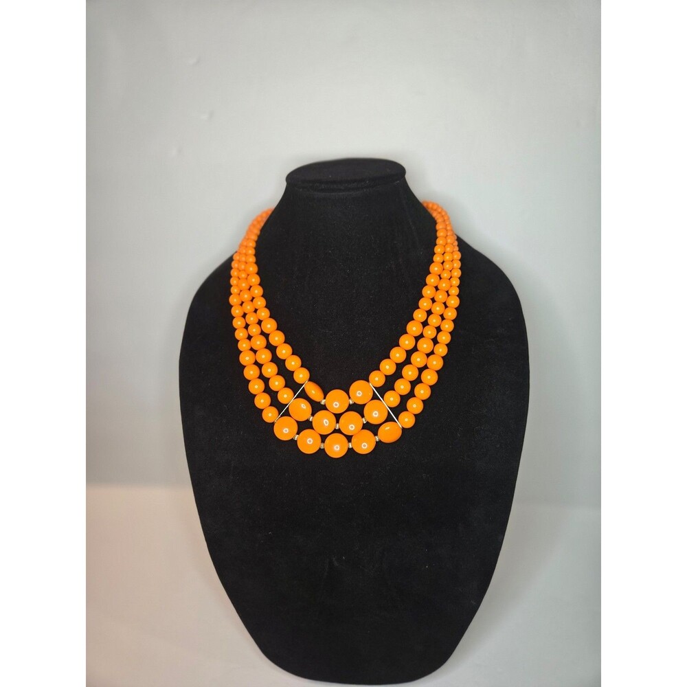 Bright Orange Beaded Necklace Multistrand Gold Tone Charming Charlie's